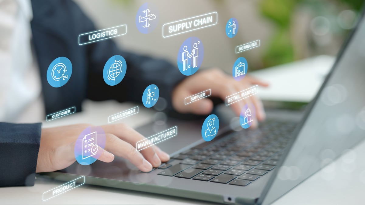 Business person managing e-commerce automation and logistics in an online dashboard